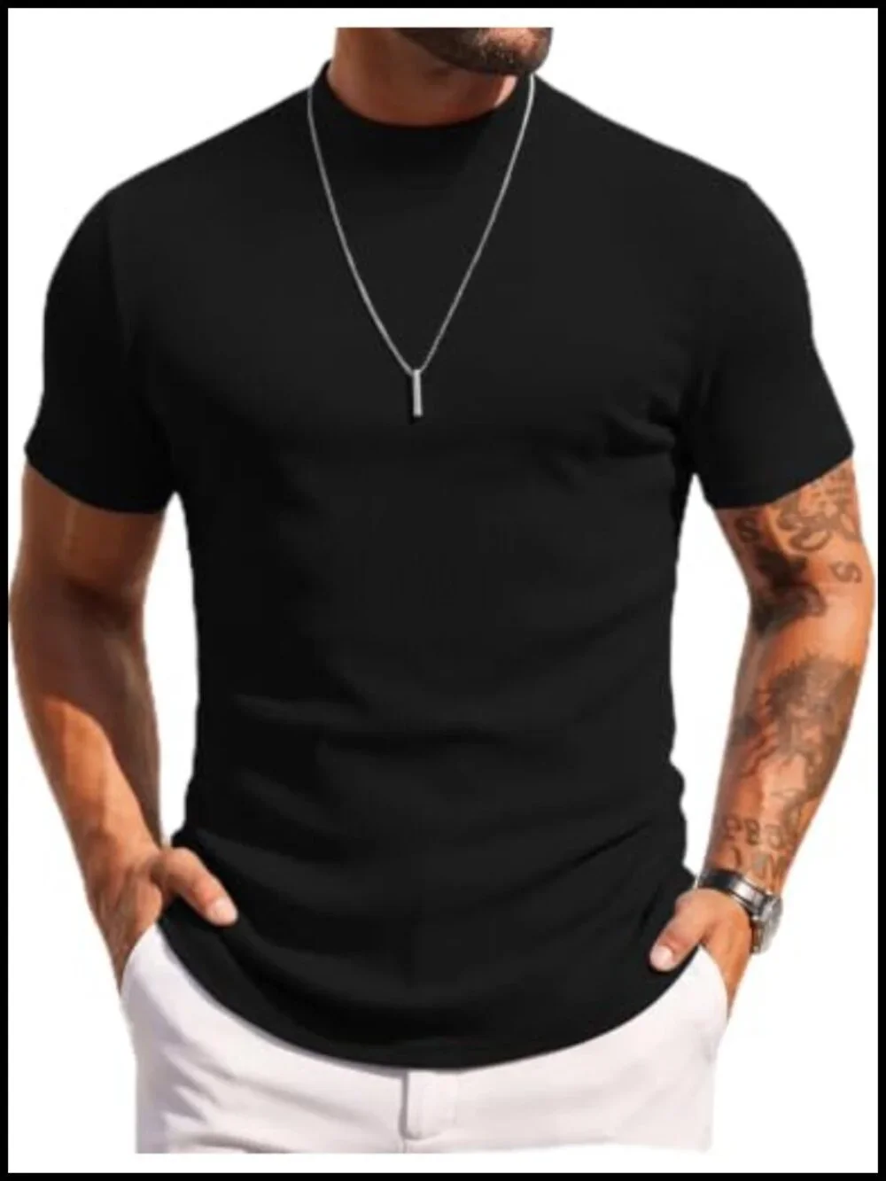 Men's Mock Turtleneck Pullover Short Sleeve Knit Stretchable Slim Fit